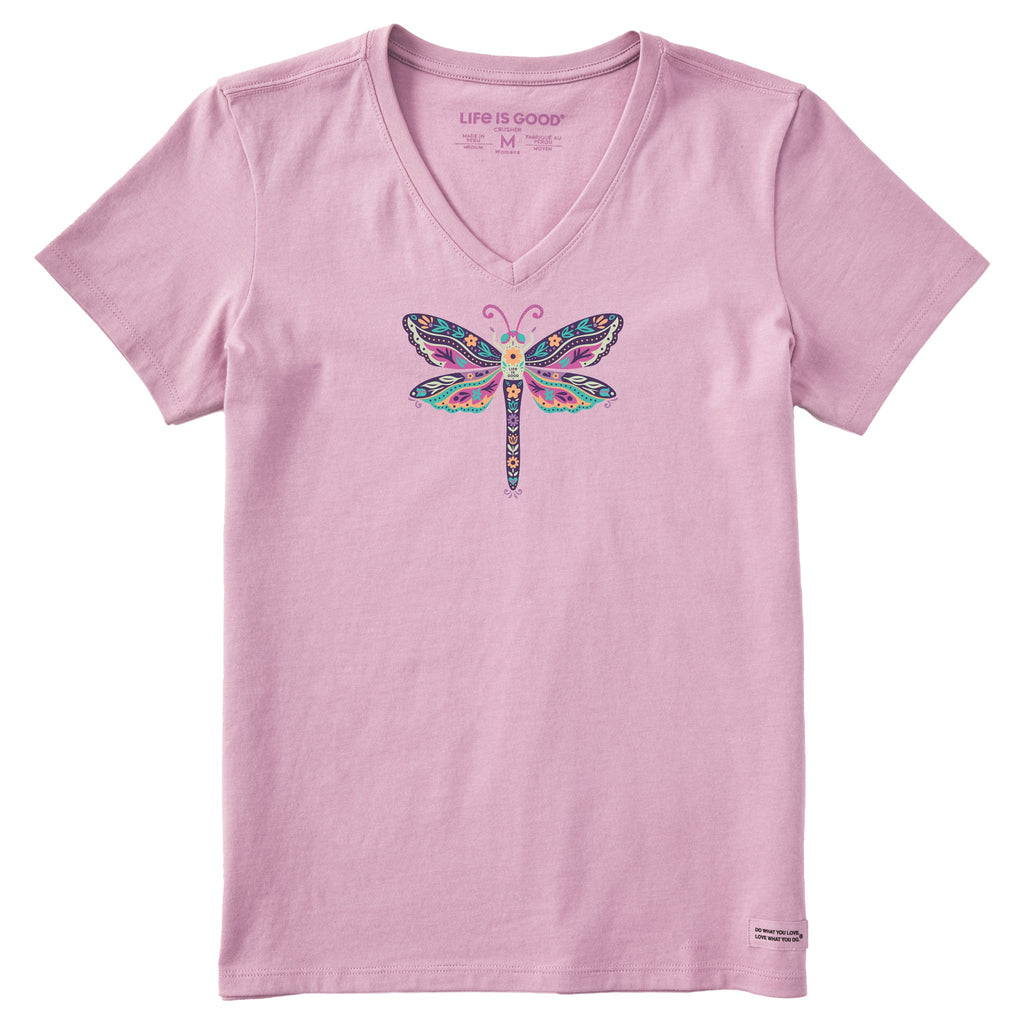 Women's Floral Dragonfly Short Sleeve Crusher Vee product image 1