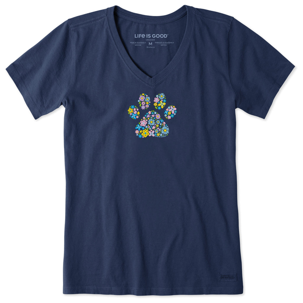 Women's Floral Paw Print Short Sleeve Crusher Vee product image 1